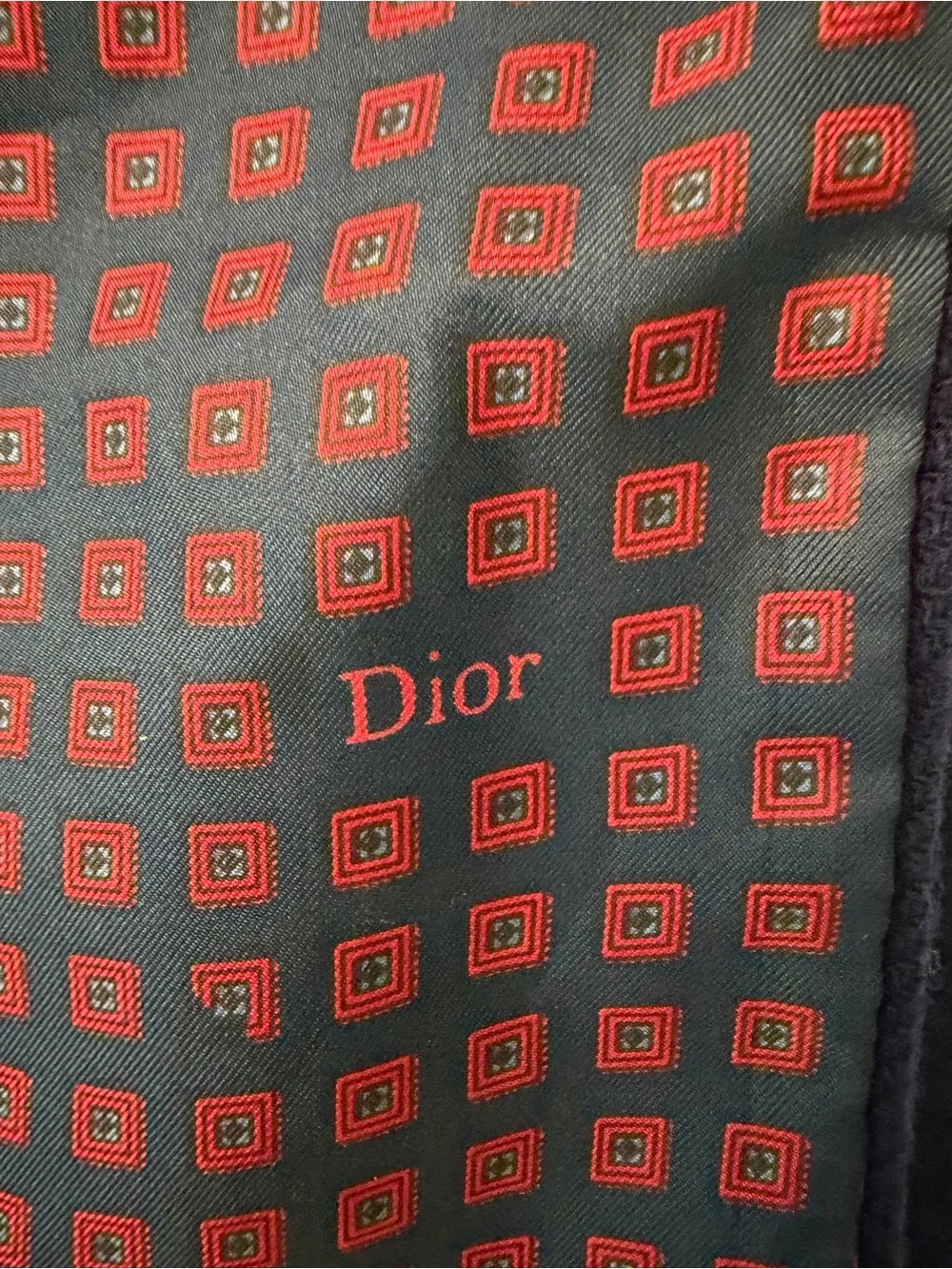 Dior Navy and Red Checked Fringe Scarf
